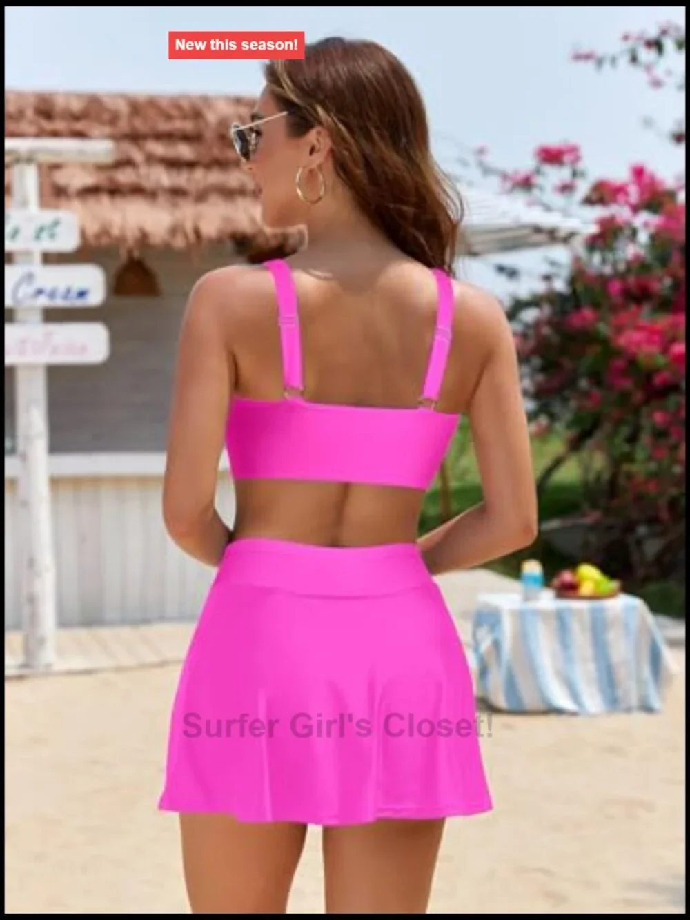 High Waisted Skirted Bikini Set with Pockets Twist Front V-Neck